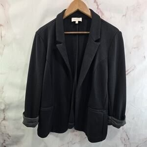 Skies Are Blue Blazer Womens XL Black Pique Unstructured Jacket Cuffed Stripe